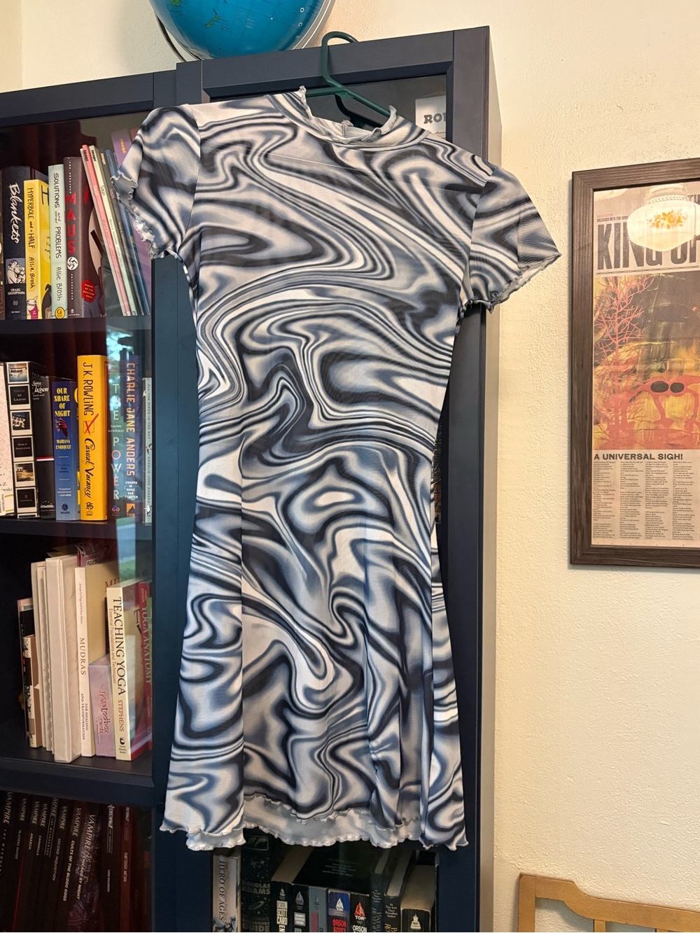 dELiA*s x Dolls Kill Black & Blue Swirl Sheer Short-Sleeve A-Line Dress